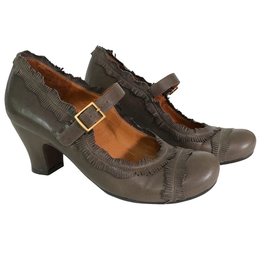 Anthropologie Chie Mihara Leather Fringe Mary Jane Heels Brown Retro Size 7.5